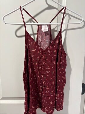 Burgundy Floral Button-Front Cami Top